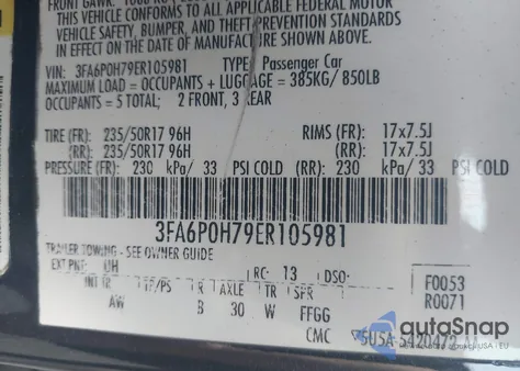 2014 Ford Fusion Se z USA, uszkodzony, nr VIN 3FA6P0H79ER105981